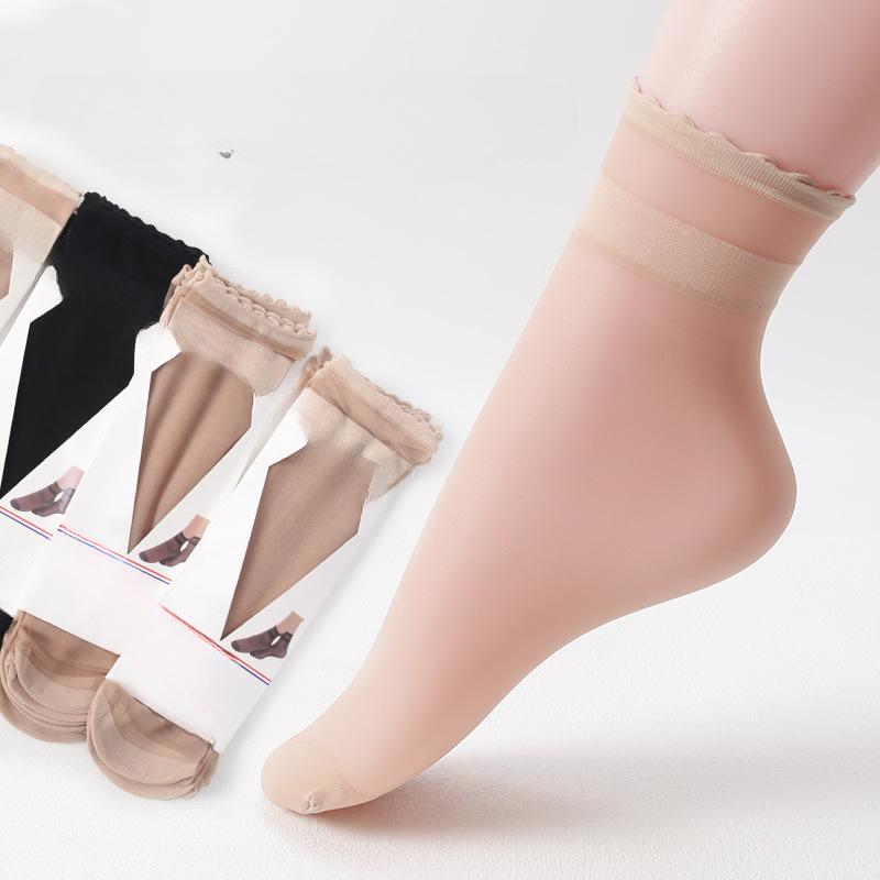 

10 Pairs of Women s Spring and Summer Ultra Thin Transparent Crystal Silk Flouncy Loose Mouth Silk Socks 10 Pairs