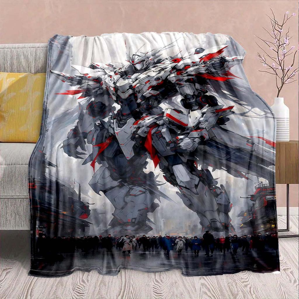 Gundam Anime Flannel Blanket - Soft Warm Perfect for Sofa, Bedding Camping Travel Office Home Decor -QJY