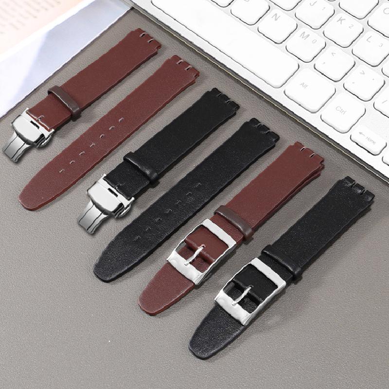 For Swatch SYXS116 GB274/GN239/GB294/287 Ultra-thin Plain Cowhide Genuine Leather Watch Strap 17mm Bracelet Watchband with Tools