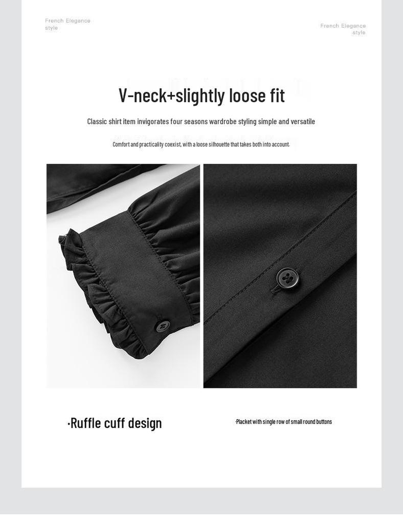 High-End Exquisite V-Neck Ruffle Edge Lace Sleeve Women's Autumn/Winter Top