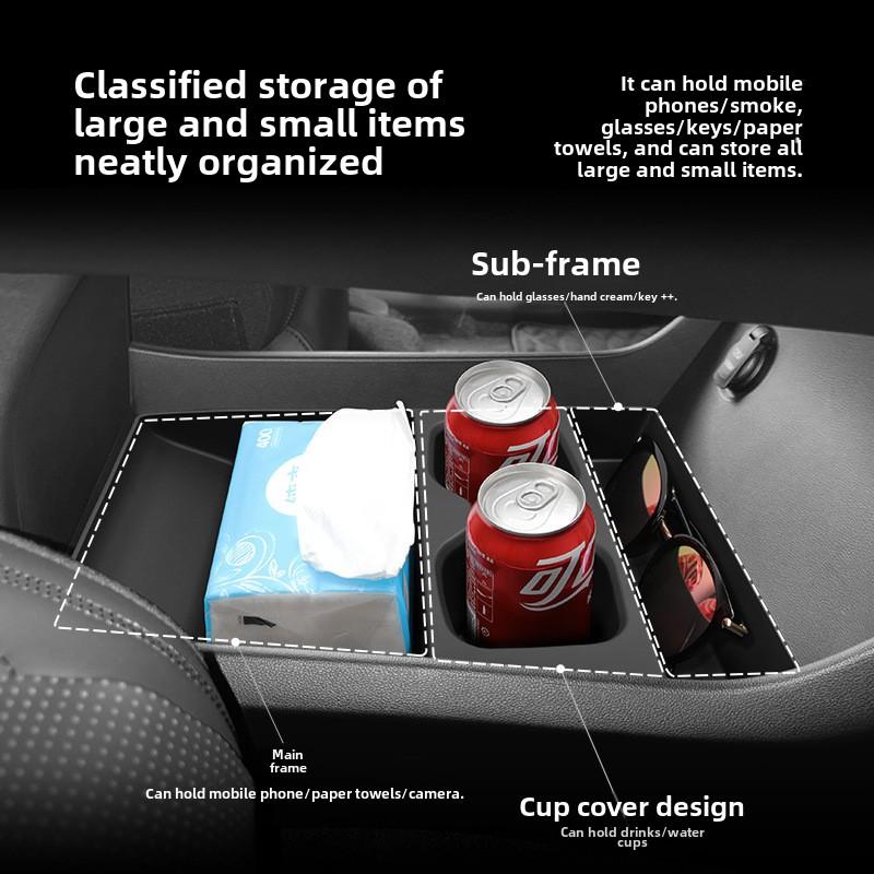 Custom Fit 2024 2025 Hyundai Santa Fe Cup Holder Storage Box Anti Slip Pad Car Interior Organizer Black Auto Accessories Tidying