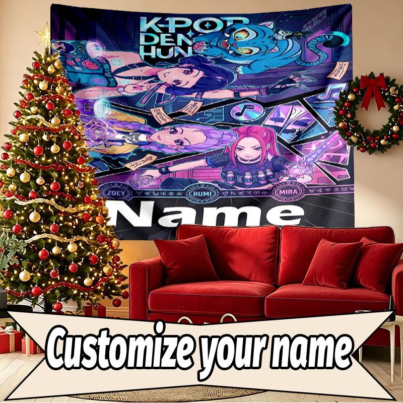 Custom Name Personalized Demon Hunters Kpop Print Tapestry, Wall Art Decor, Bedroom, Dorm, Apartment, LivingRoom, Party Backdrop, Gift for Birthday