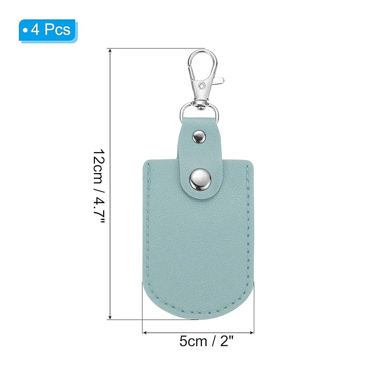 [PATIKIL] leather key fob leather keychain 4 pcs keyrings DIY key chain holder home off for car key ID key card air tag blue
