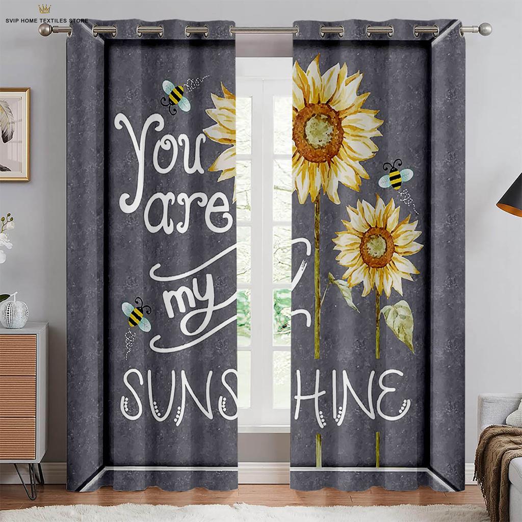 Sunflower Vintage Floral Print Print Printcurtains, Pastoral Stylecurtains, Bedroom Space, Living Space, Homestay, Ornamental, Can Be Customize