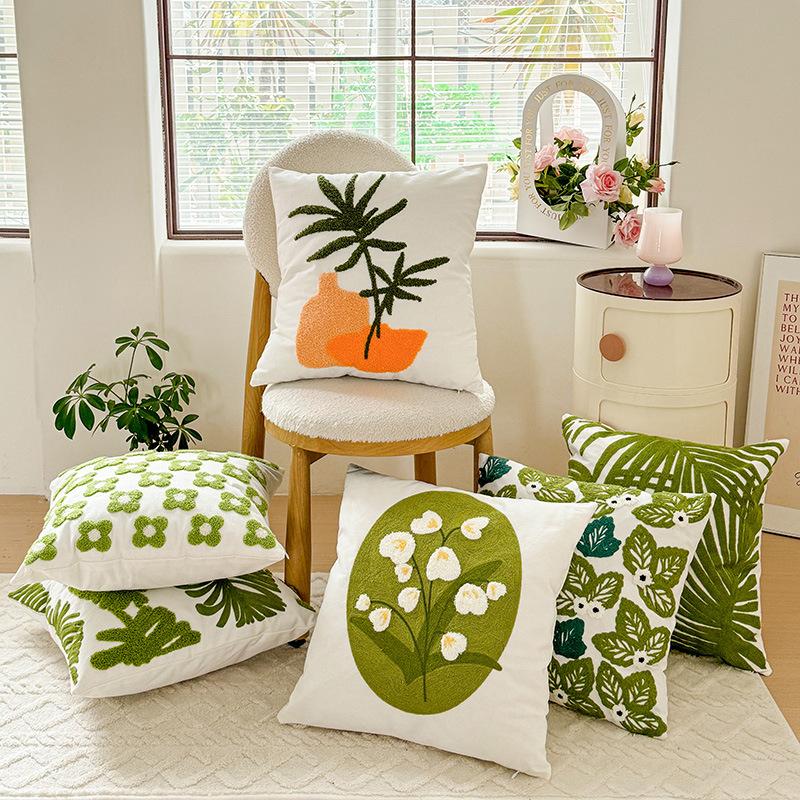WTEMPO Green Leaf Sunflower Living Room Sofa Embroidery Cushion Throw Pillowcase