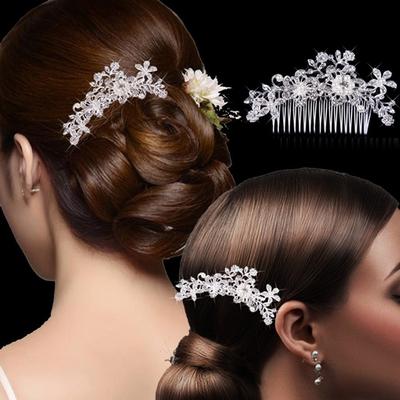 Rhinestone Faux Pearl Inlaid Flower Hair Comb Hairpin Bridal Wedding Accessory