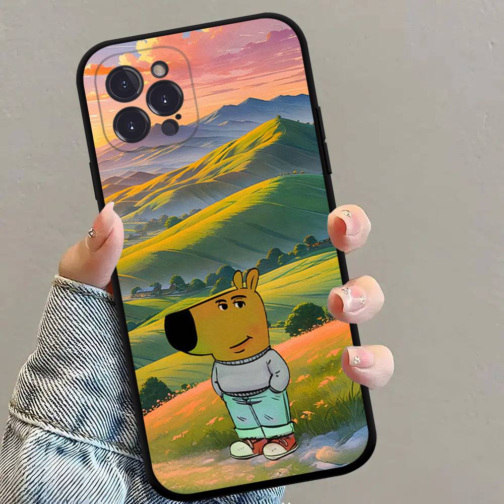 

Hot MEME Chill Guy Black Silicone TPU Phone Case For Iphone17 Air 16 15 14 13 12 Pro 11 Pro Max Plus Protective Lens Cover Case iPhone 14pro max