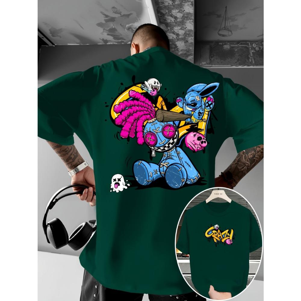 Men s cartoon graffiti printed comfortable, soft, breathable round neck T-shirt XS