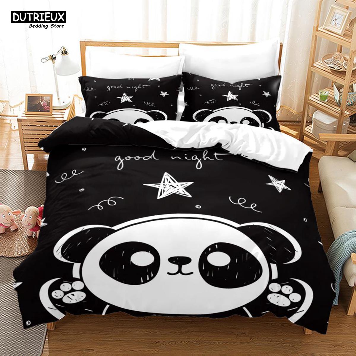 

Cartoon Chinese Panda Bedding Set Soft Double Queen King Twin Size Duvet Cover Kids Girls Room Decor White Bed Linen EU single(135x200cm)