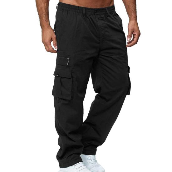 Men Pants Solid Color Multi Pockets Straight Mid Waist Cargo Pants for Daily Wear