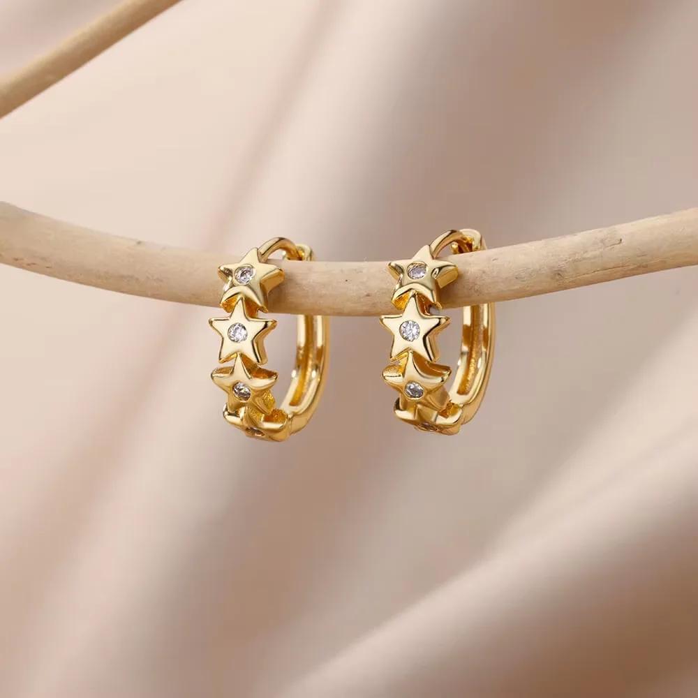 Stainless Steel Star Hoop Earrings For Women Men Gold Color Star Earrings Wedding Ear Buckle Jewelry Christmas Gift aretes