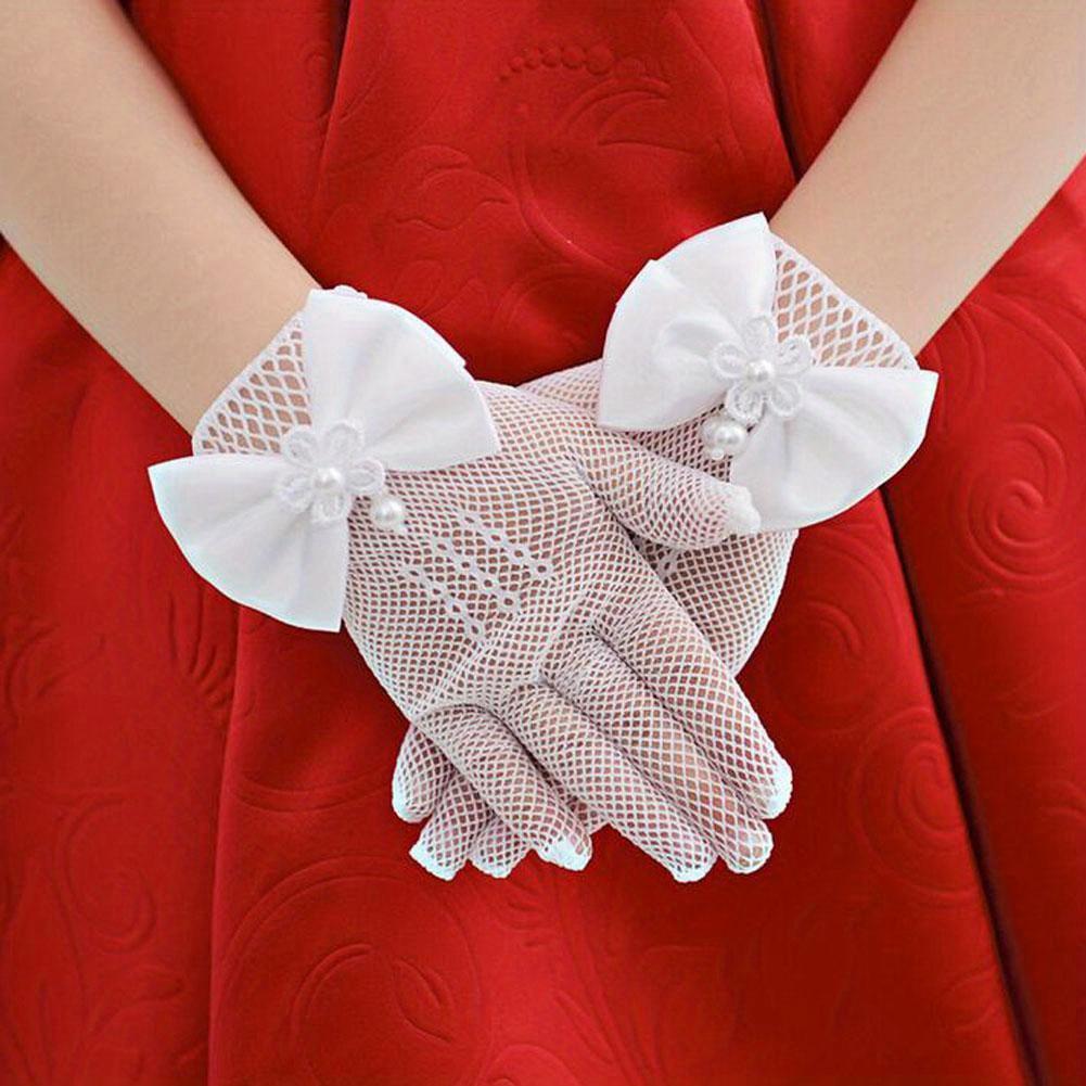 Mesh Bow Glove Dress Accessories Gloves Gloves Princess Cream Lace Fishnet Gloves Ceremony Parts