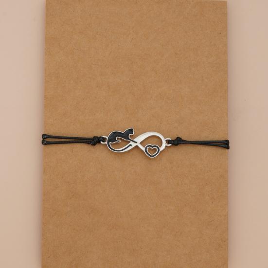 Women Bracelet Oil-dropping Handmade Braided Adjustable Soft Love Heart Black Cat Charm Rope String