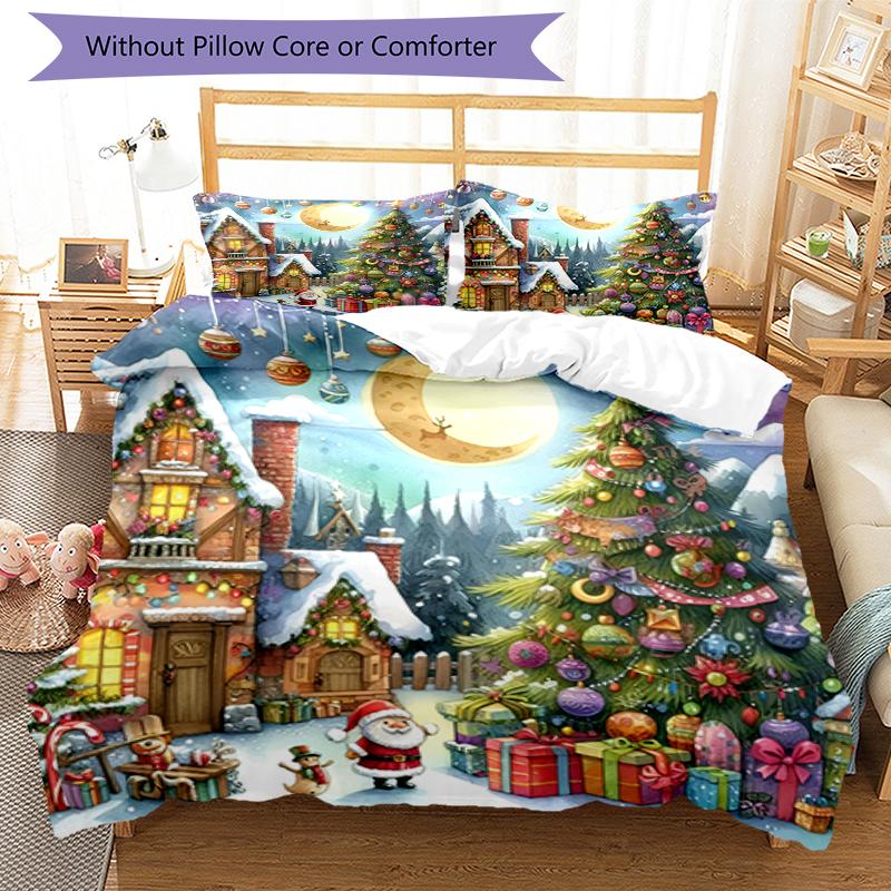 3pcs Christmas Street Bedding Set Duvet Cover Closure Includes 1 Duvet Cover & 2 Pillowcases, Soft and Comfortable for All Seasons.