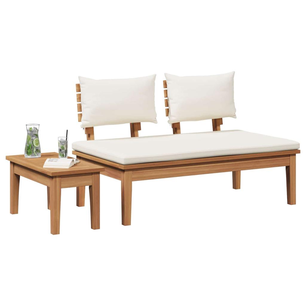 Garden Bench and Table Set 2 Pcs Cream and Brown Solid Teak Wood