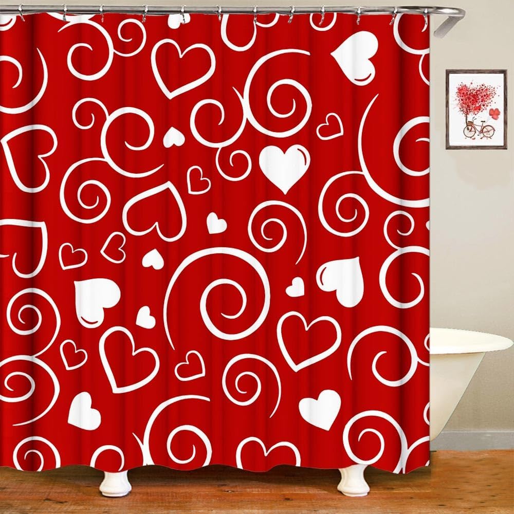 Valentines Shower Curtain Bathroom Love Farmhouse Holiday Bathroom Decor 72x72 Inches with 12 Hooks