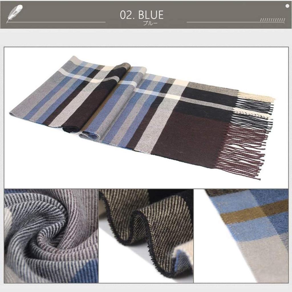 Eternal Leaf Trendy Check Scarf with Fringe and a Cashmere FT14702 Touch, Men's Scarf/Stole, (02.Blue)