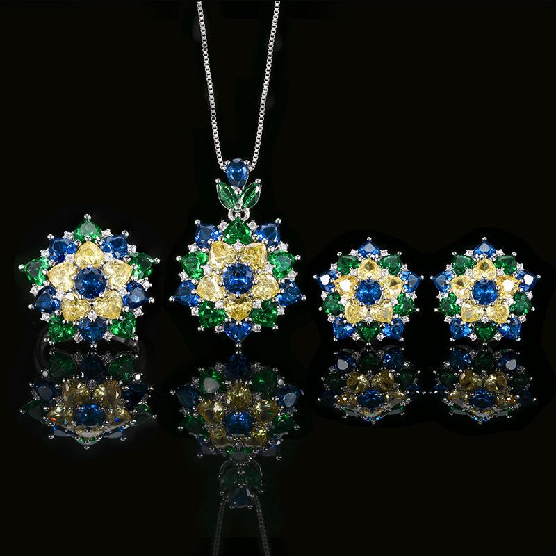 Jewelry Copper Bottom Gold-Plated Simulation Color Treasure Flower High-End Light Luxury Suit Women