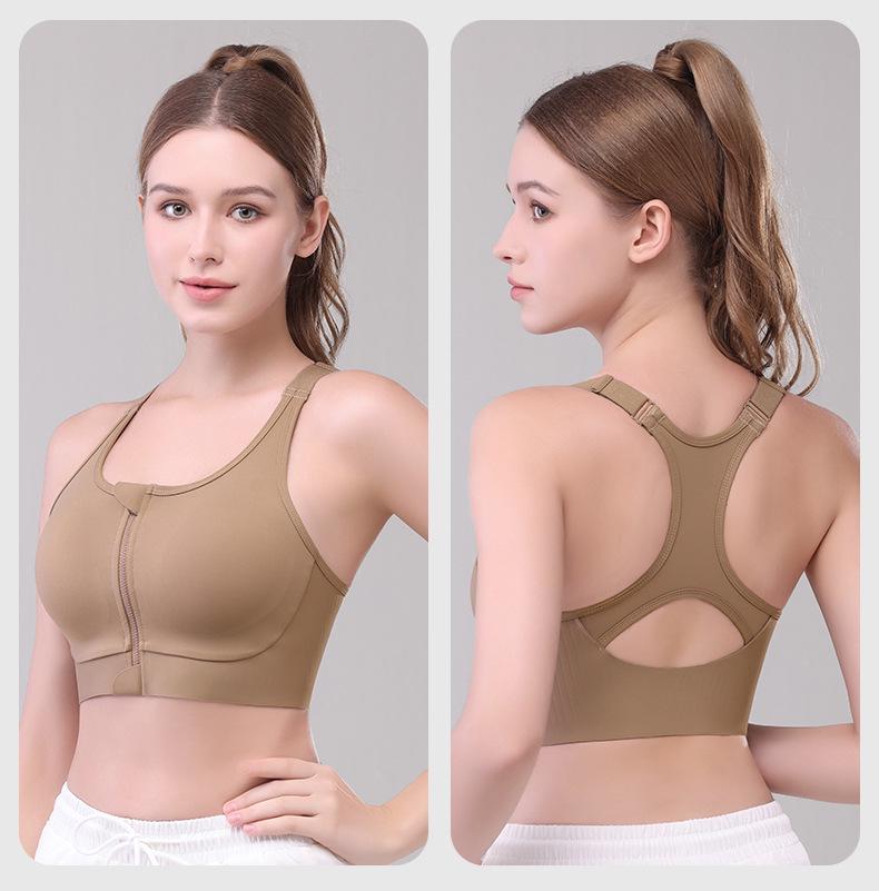 Women's High-Impact Shockproof Plus Size Sports Bra with Front Zipper for Yoga and Running