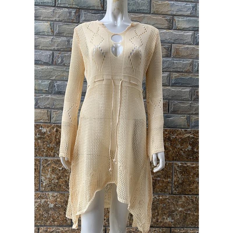 Women's Hollow Out Sun Shirt Flared Sleeve Beach Cover Up Bikini Outer Shirt Knitwear
