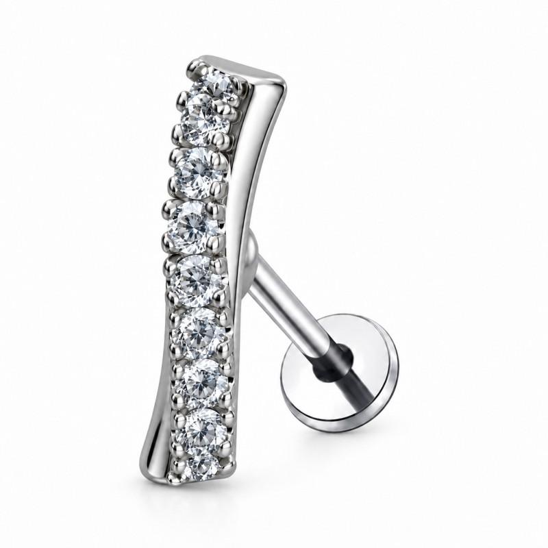 Stainless Steel Lip Ring Threaded Leaf Piercing Jewelry Micro Paved Zircon Minimalist Design