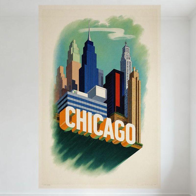 

Vintage Chicago Skyline Metal Tin Sign Mid-Century Graphic Design Wall Plaque for Home Bar Club Restaurant Decor 20x30cm（7.8x11.8inch）