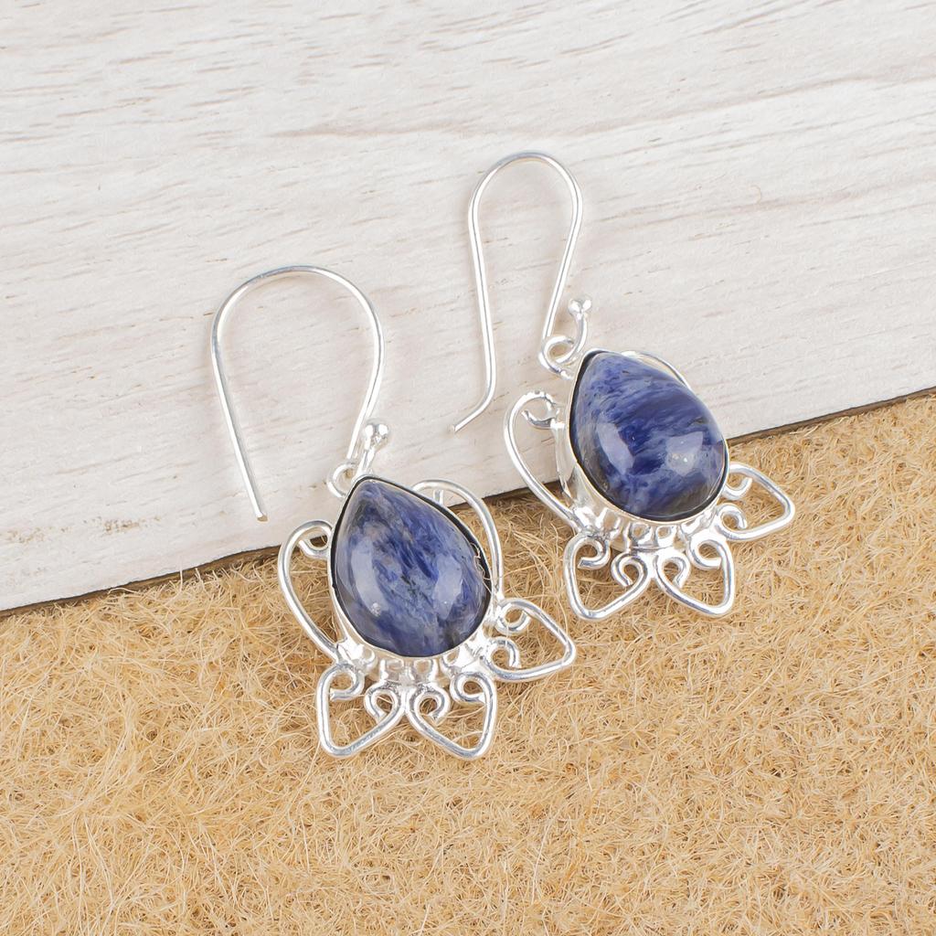 Sodalite Gemstone Jewelry, 925 Solid Sterling Silver Earrings, Handmade Designer Earrings, Sodalite Jewelry Gift For Mother