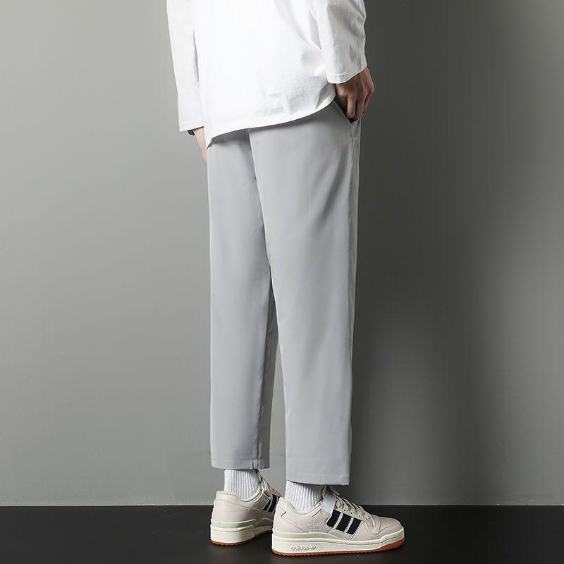 Men's Trendy Loose-Fit Summer Sports Pants - Ice Silk, Straight Wide-Legged, Cropped.