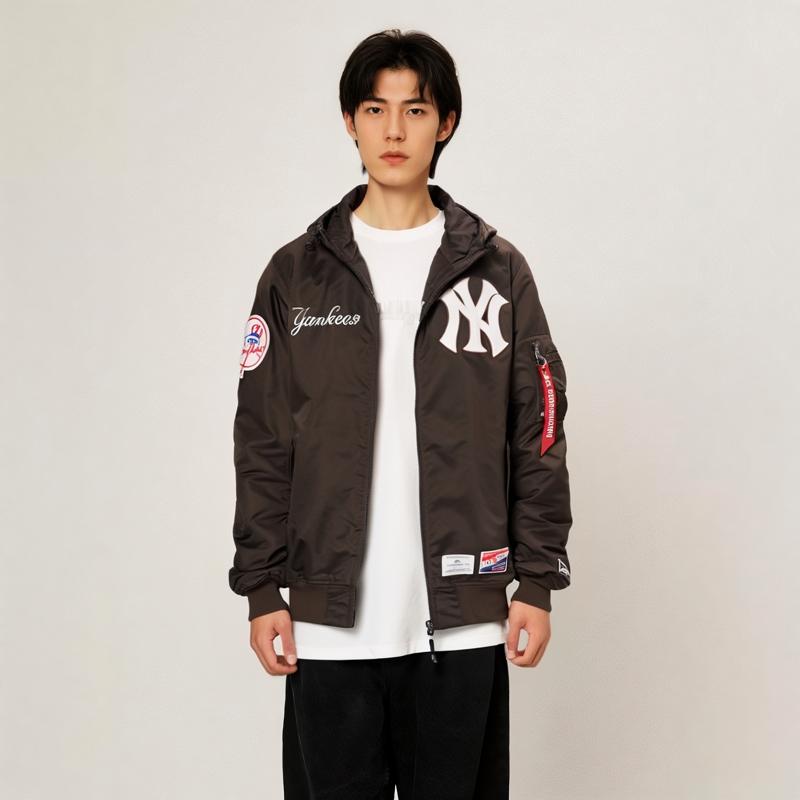 New Era X Alpha Industries Collaboration FW24 New York Yankees Pilot Logo Letter Zip-Up Hoodie Unisex Jacket Brown 60564183