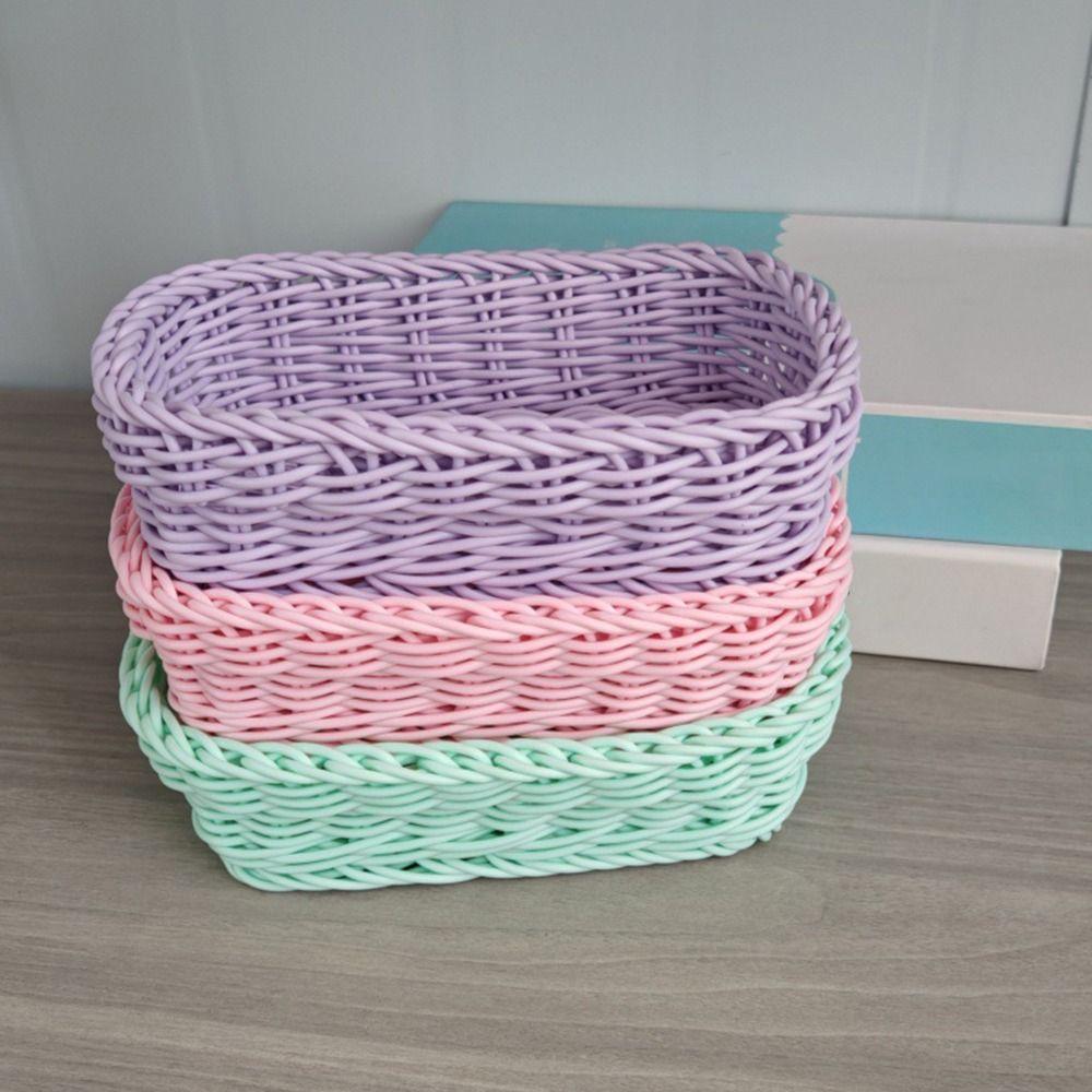 Plastic Wicker Basket Hand Woven Storage Basket New Imitation Rattan Basket  Fruit Display