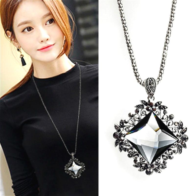 

Винтажное геометрическое кристаллическое длинное ожерелье для женщин, бижутерия, модные украшения, свитер, ожерелья и подвески, милый подарок серый