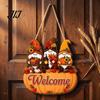 Durable Solid Wood Plaque Autumn Pumpkin Gnome Welcome Sign for Front Door, Rustic Hanging Thanksgiving Wall Ornament with Hemp Rope Fall Harvest Home