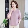 Damen Leinen Baumwolle Bestickte Bluse Lässig Stehkragen 3/4 Puffärmel Hemd