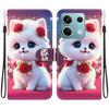 Handmade PU Leather Flip Case for Xiaomi Redmi Note 13 (5G) Anti-Slip Shockproof Cover with Wrist Strap & Heart/Rose Cat Designs