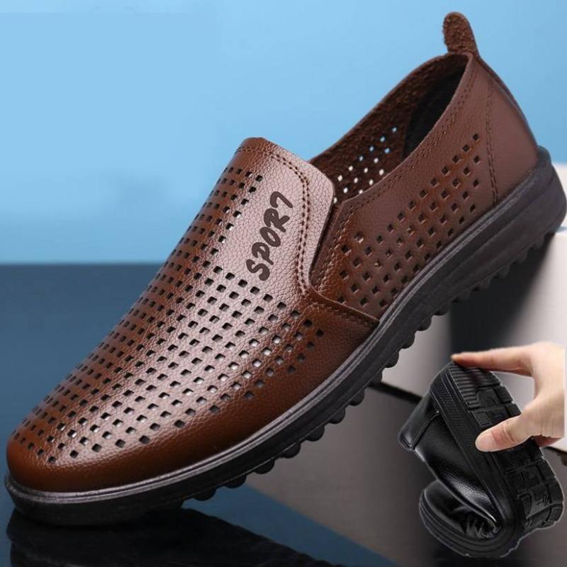 Summer Hollow Leather Shoes Men's Casual Business Leather Shoes One Pedal Men's Lazy Leather Shoes Single Shoes Driving Shoes