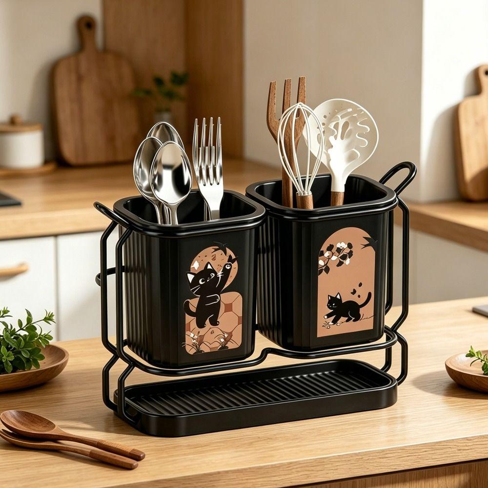 Organizer Cute Cat Kitchen Storage Basket Standing Durable Cutlery Holder No-drill Organizer Chopsticks Holder Chopsticks