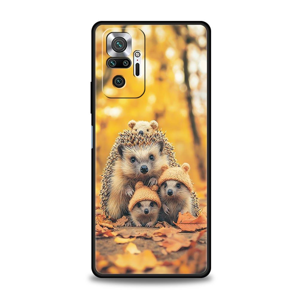 Autumn Cute Hedgehog Design Phone Case For Xiaomi Redmi Note 14 13 5G 10 11 12 Pro Plus 4G 14C 13C 12C 10C Black Cover