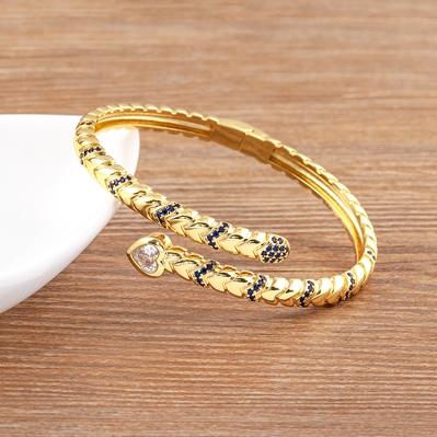 Nidin New Creative Design Snake Shape Shine Zircon Open Bangle Adjustable For Women Female Lucky Bracelet Jewelry New Year Gifts