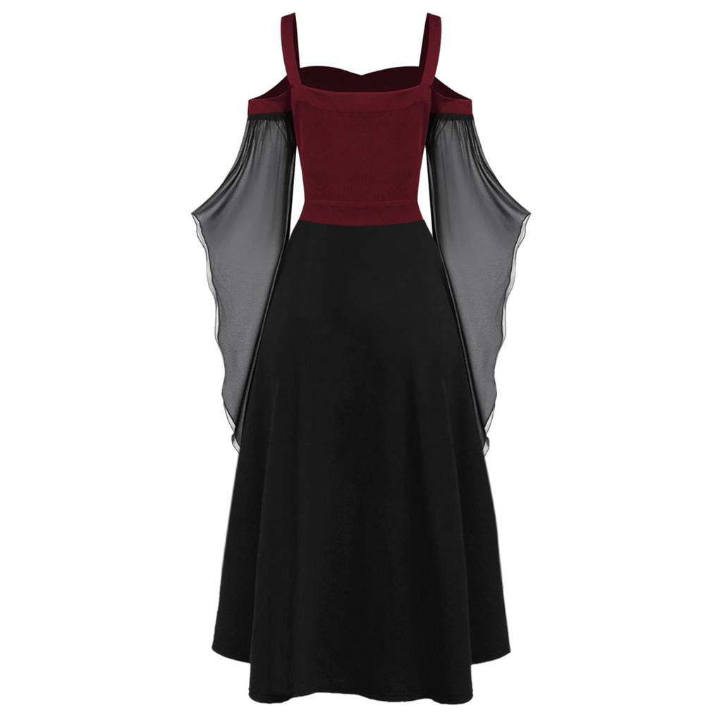 Costum de performanță de Halloween la modă pentru damă Rochii motice de culoare uni gotic vintage