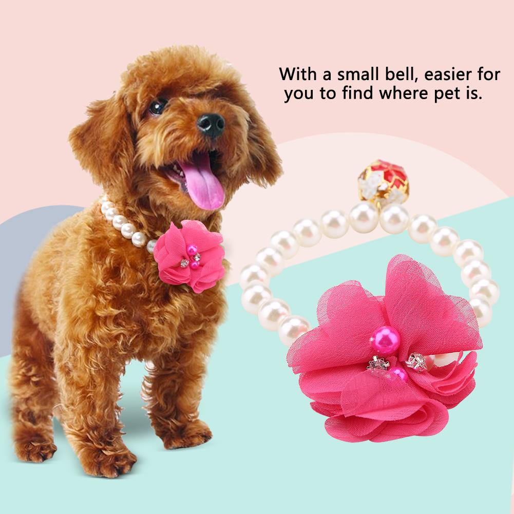 Dog Pet Pearl Flower Collar Elastic Necklace for Puppy Collar Jewelry Accessory(Rose Red)