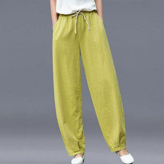Women s Cotton Linen High-Waist Wide-Leg Lantern Pants - Spring Retro Casual Style 2XL for 140-165 lbs