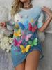 Women'S Colorful Butterfly Women'S Pajamas - Comfortable Short Sleeve Round Neck T-Shirt Dress. All-Season Sleepwear. Machine Washable