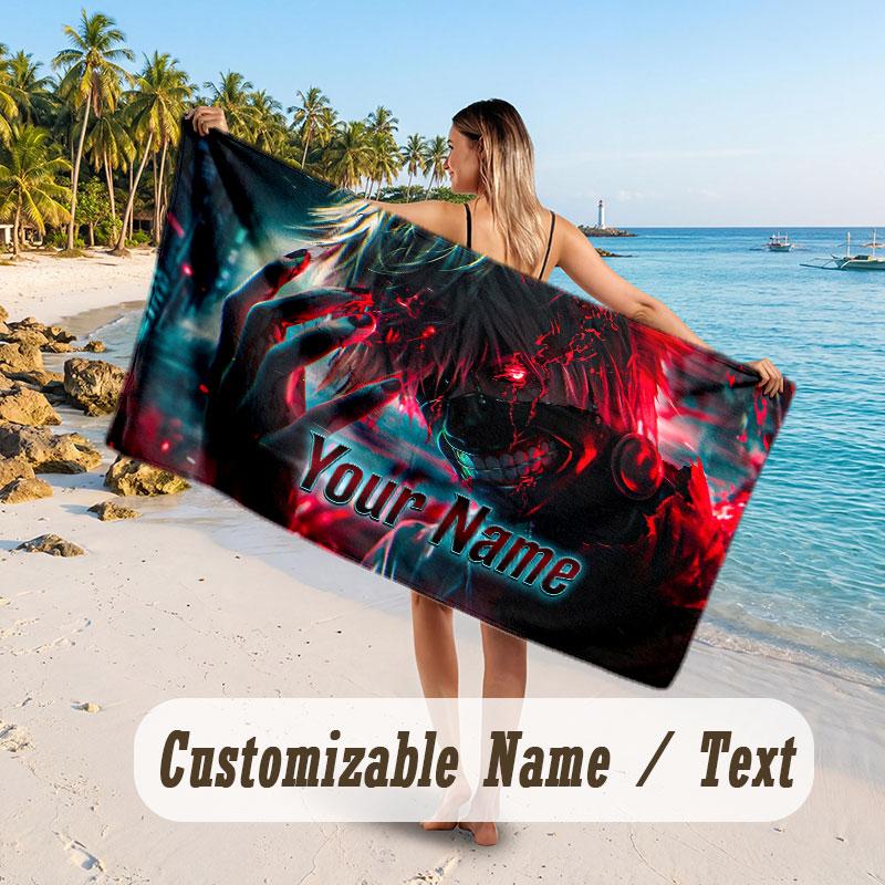 Custom Name Large Beach Towel,Tokyo Ghoul Quick Absorbent Towel For Outdoor Travel Poolside