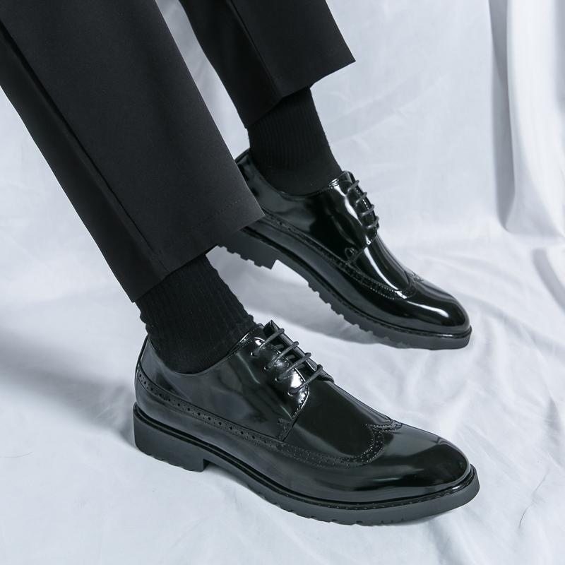 Original Luxury Derby Leather Men Shoes Brogue Lace Up Round Toe Dress Busines Office Casual Wedding Party Leather Shoes For Man