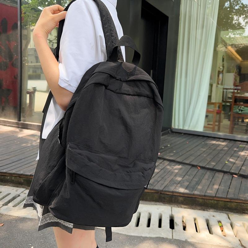 Trendy Travel Backpack New Model Large Capacity Lightweight Casual Student Backpack Solid Color Washed Nylon Women'S Backpack