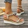 Fashion Women's Sandals Summer 2025 Bohemian Style Rhinestone Wedge-heeled Sandal Casual Mixed Color High Heel Open-toe Roman Sandales