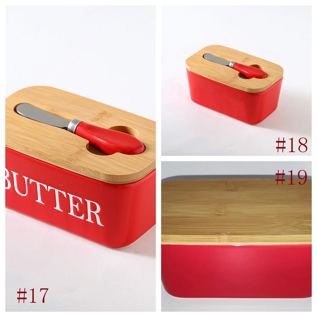 Rectangular Ceramic Butter Box Sealed Jar Butter Box Knife Western Style Household Cheese Box Kitchen Storage Tool YLE33