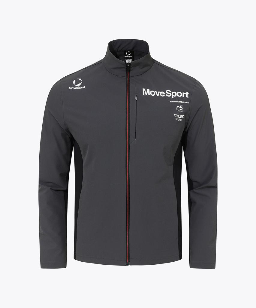 MUBEUSEUPOCHEUBAIDESANGTEU Wording Graphic Stand-Neck Woven Training Jacket Charcoal Vs121Ewt11