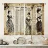2PC Vintage Newspaper Victorian Lady Sheer Curtains - Retro French Fashion Print Window Drapes for Living Room Bedroom Decor