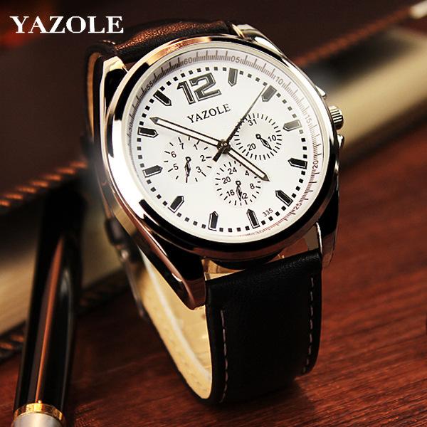 

YAZOLE Мужские деловые светящиеся в темноте подарочные часы Мужские кожаные кварцевые часы
